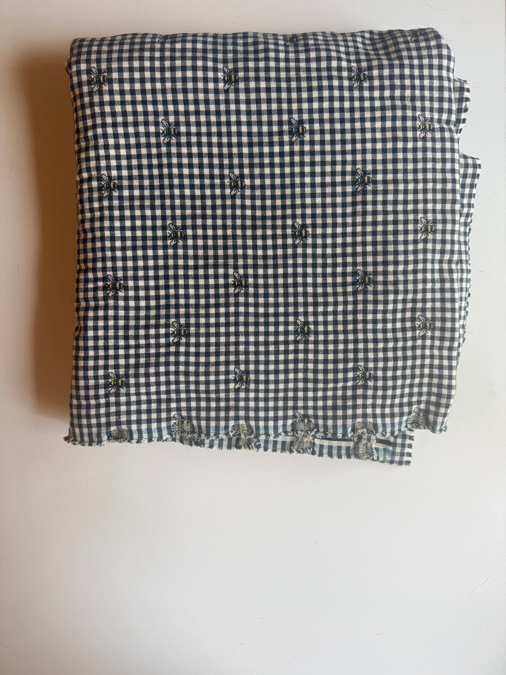 Black and White plaid cotton with Bee accent embroidery - Deadstock