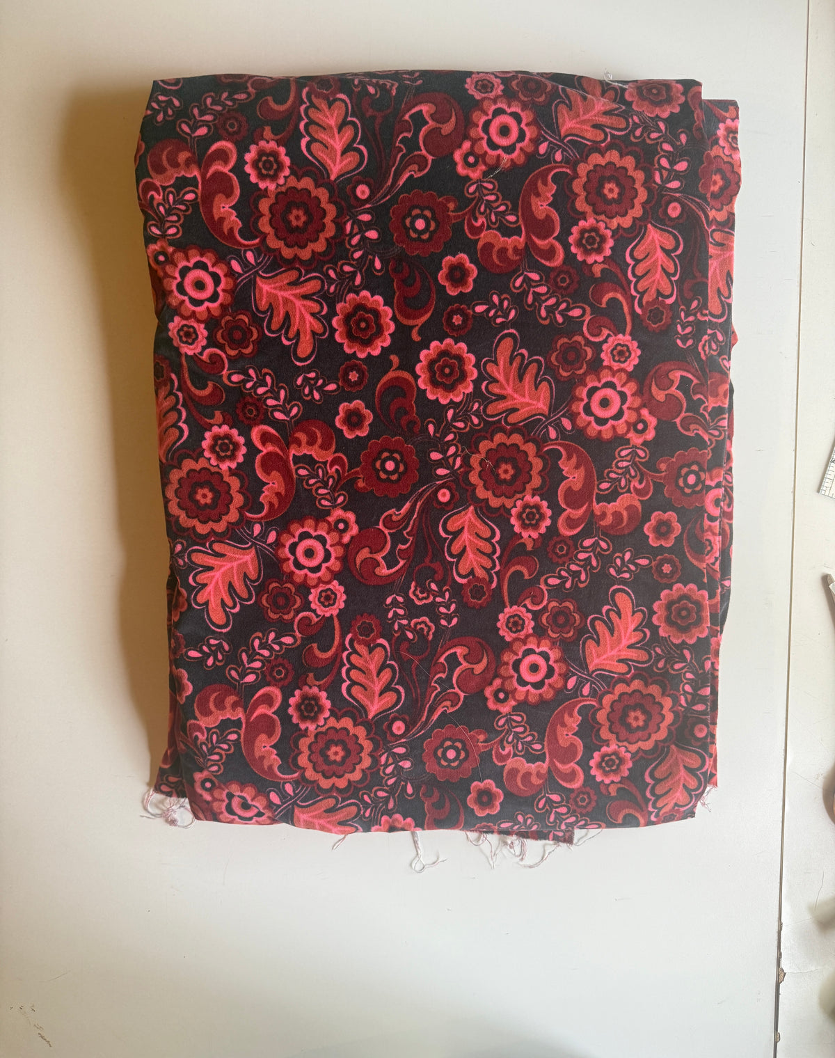 Retro floral pink acid paisley on crushed velvet