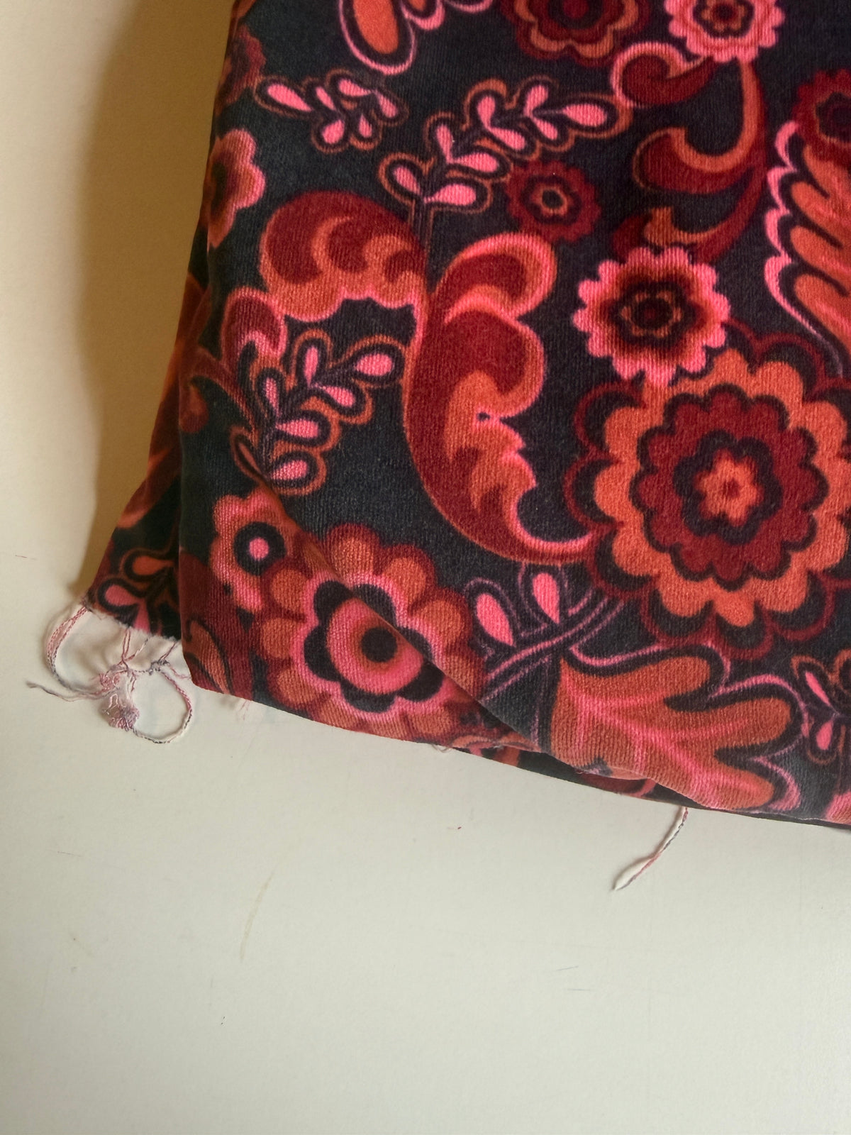 Retro floral pink acid paisley on crushed velvet