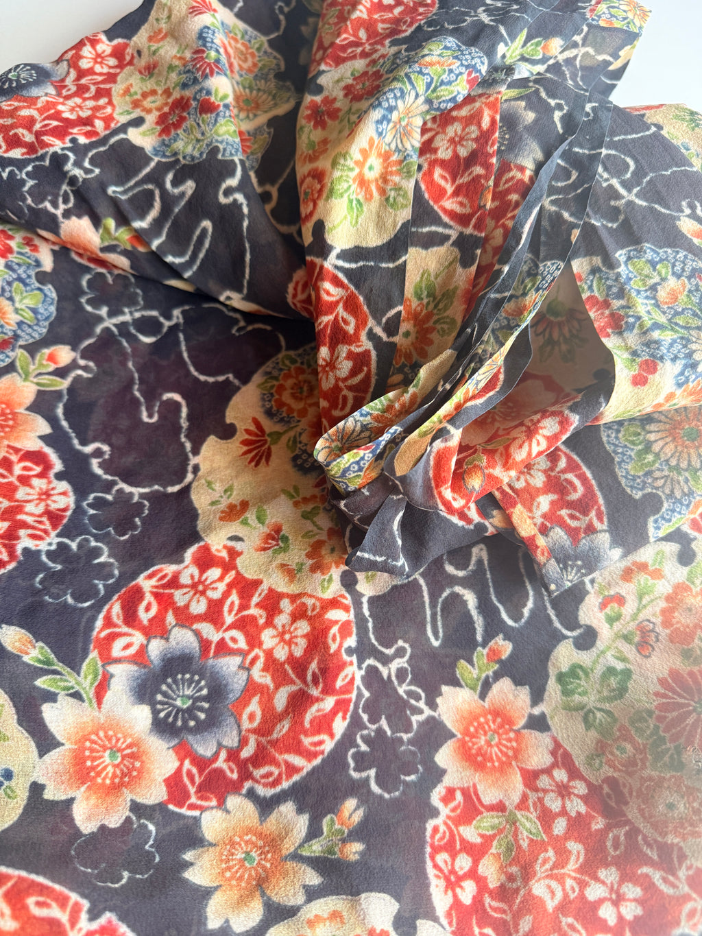 Japanese-inspired floral silk chiffon - Deadstock