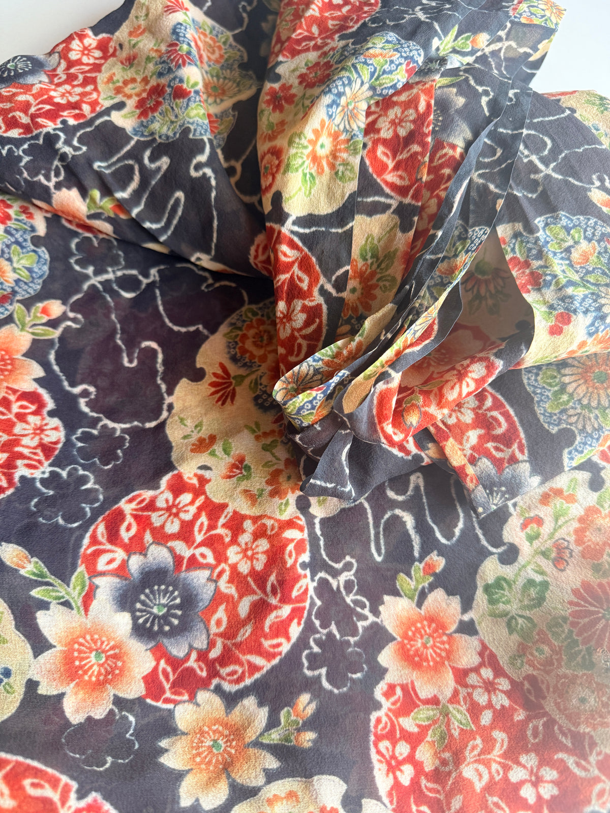 Japanese-inspired floral silk chiffon - Deadstock