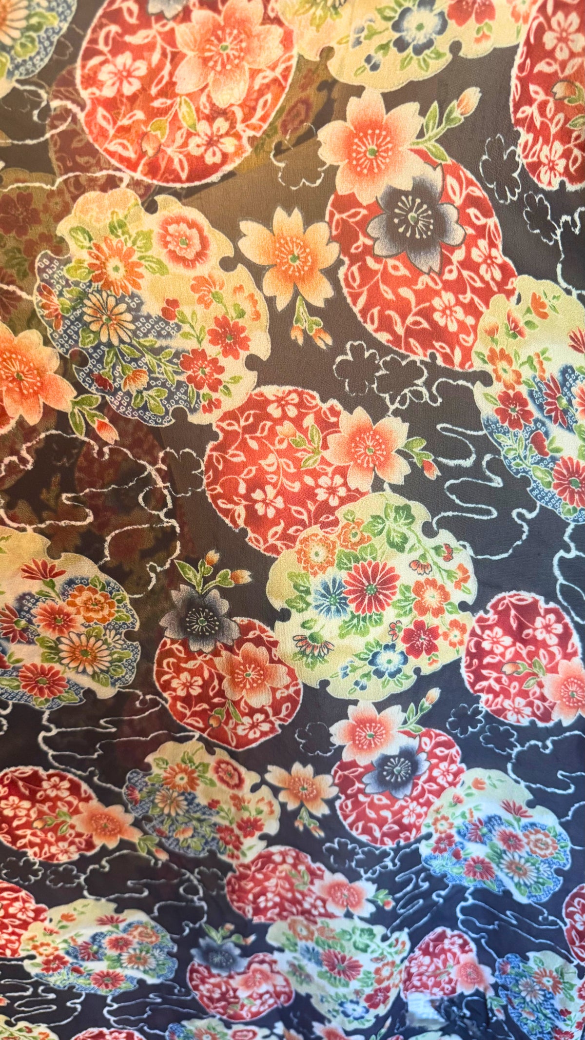 Japanese-inspired floral silk chiffon - Deadstock
