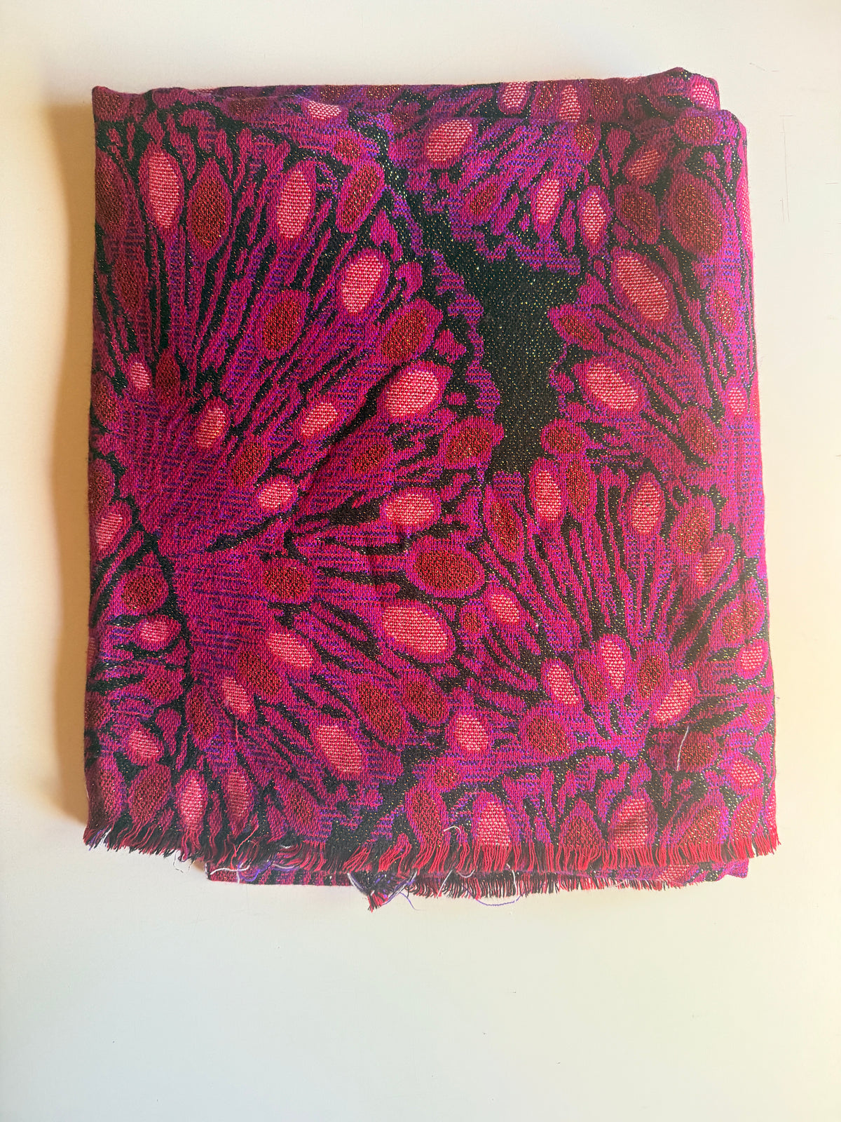 Yarn knit large pink floral print with gold accent