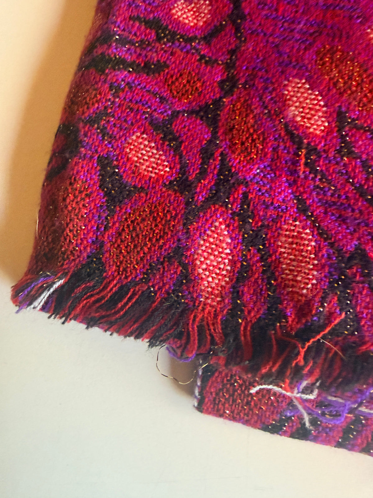 Yarn knit large pink floral print with gold accent