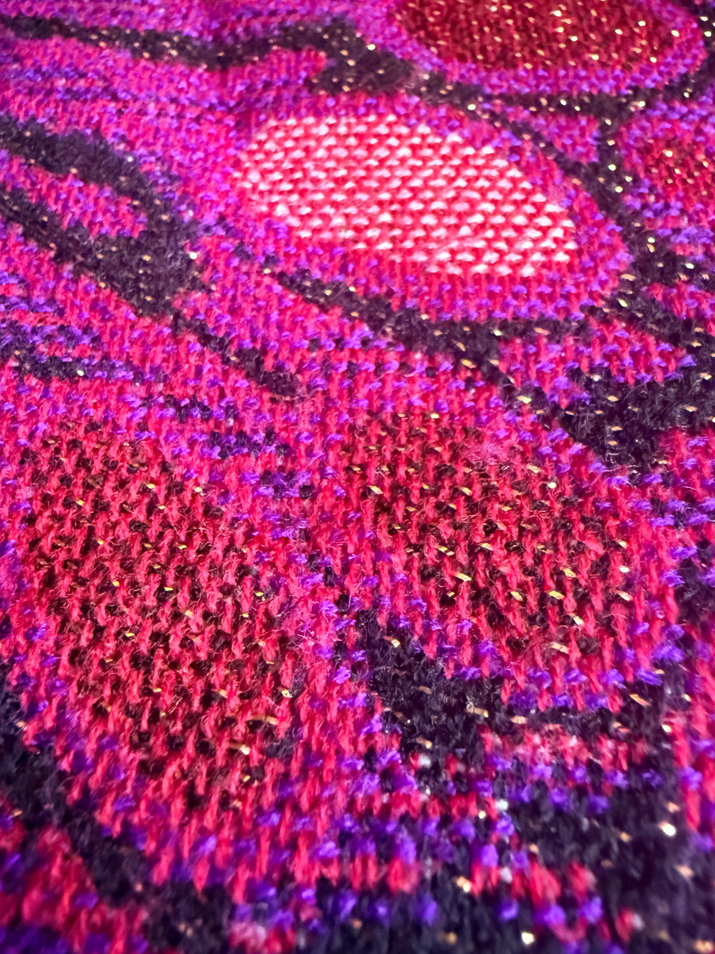 Yarn knit large pink floral print with gold accent