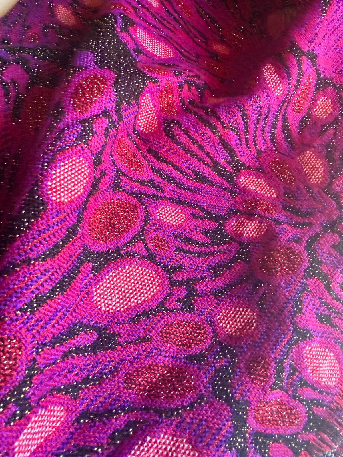 Yarn knit large pink floral print with gold accent