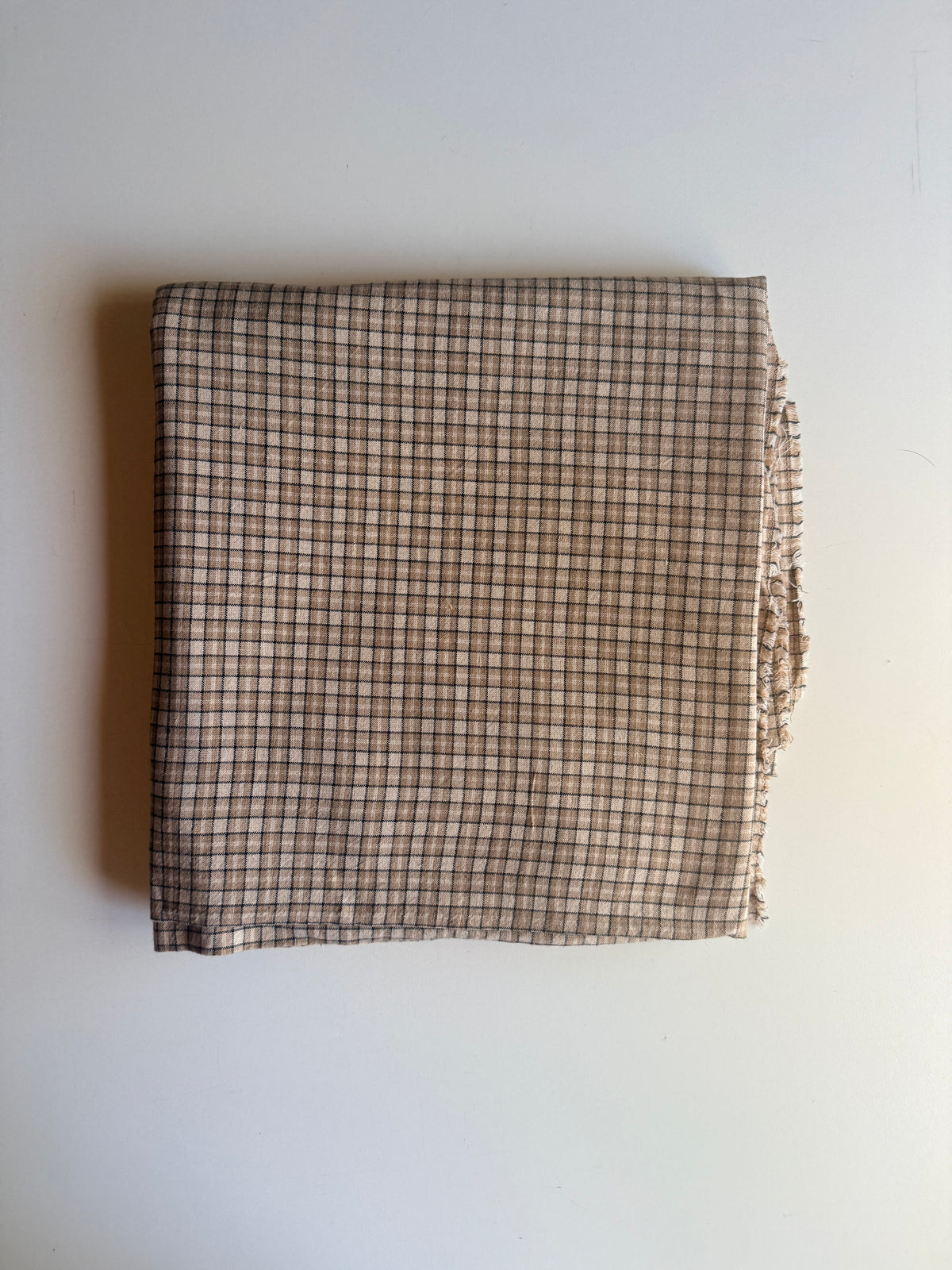 Neutral toned windowpane checkered pattern linen