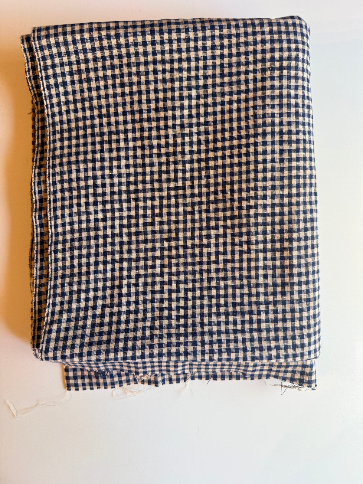 Dark navy and cream checkered cotton linen