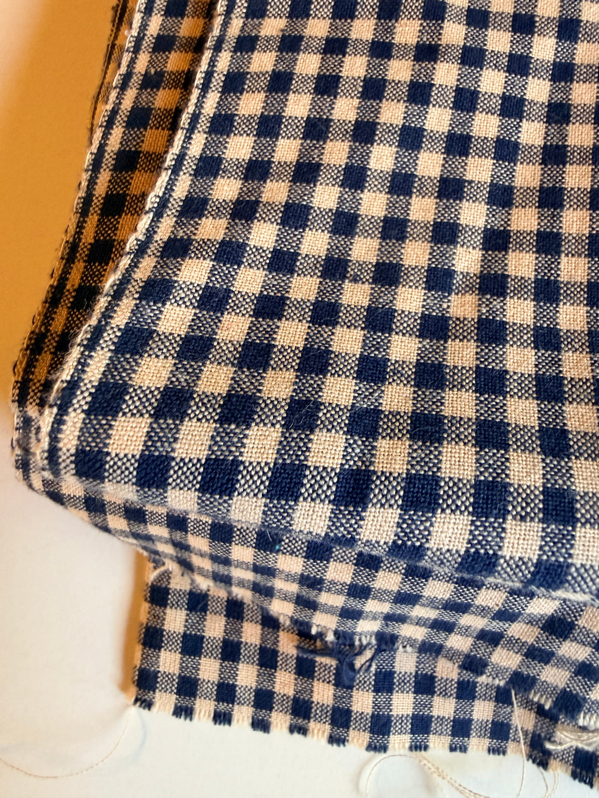 Dark navy and cream checkered cotton linen