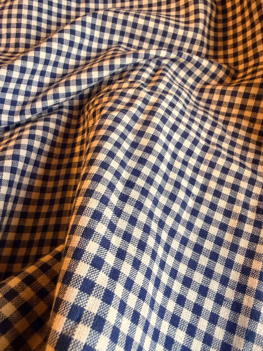 Dark navy and cream checkered cotton linen