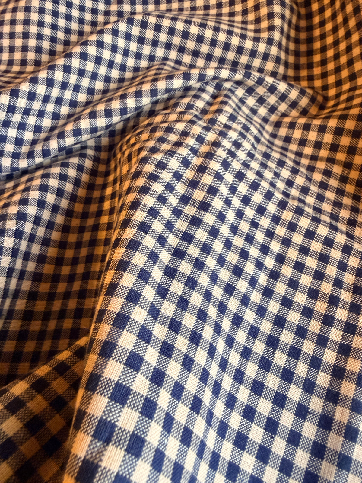 Dark navy and cream checkered cotton linen