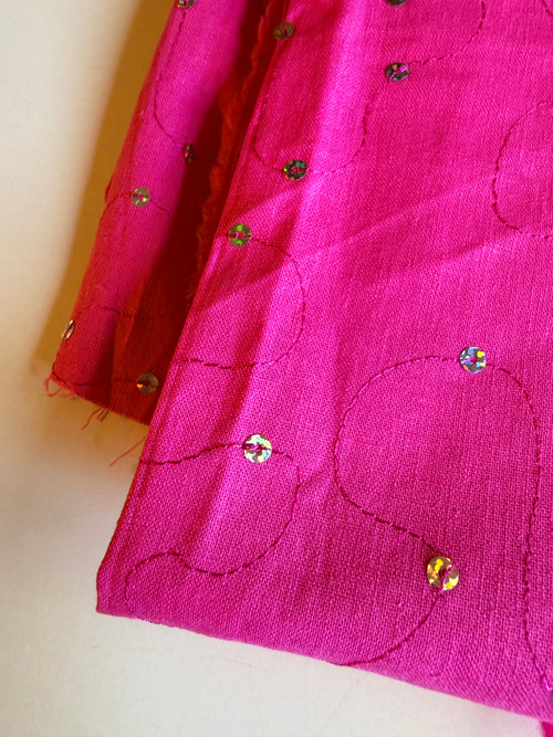 Barbie* Pink Linen with squiggly stitch lines and sequin accents