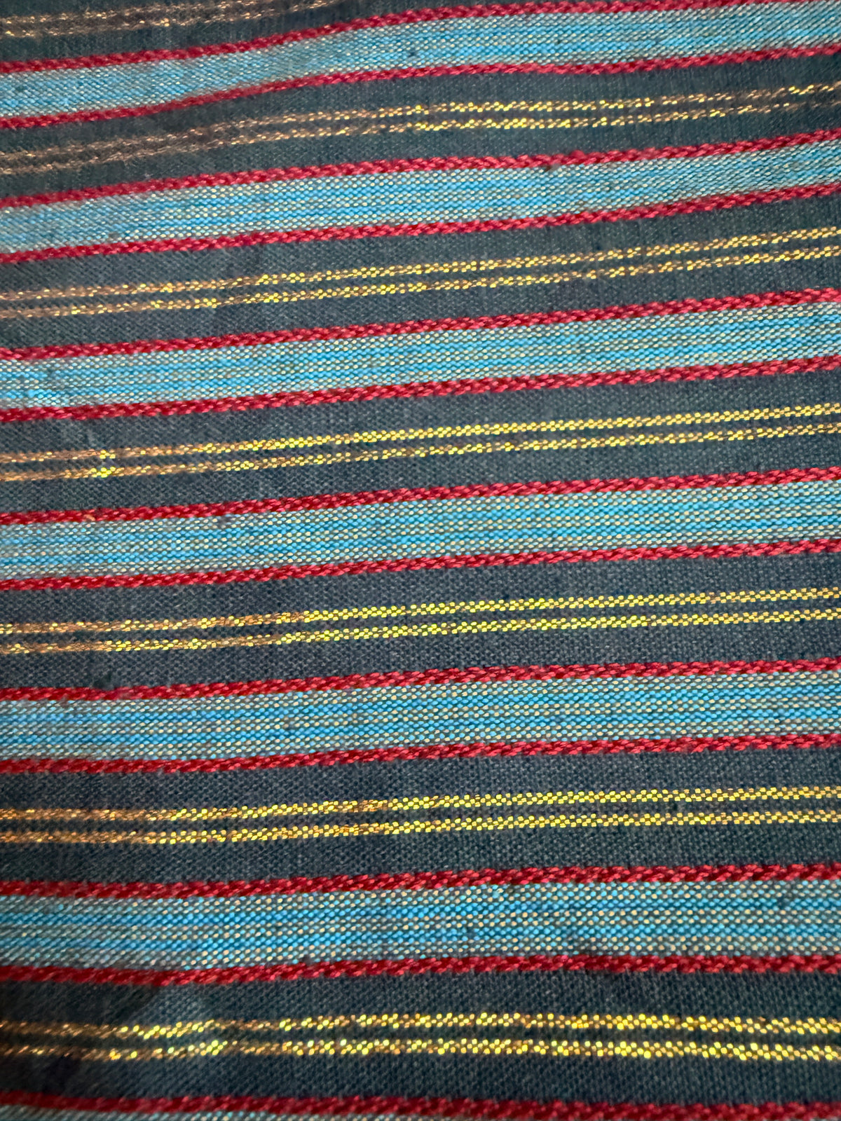 Horizontal multi-colored stripes with thin metallic gold and red accents- Deadstock