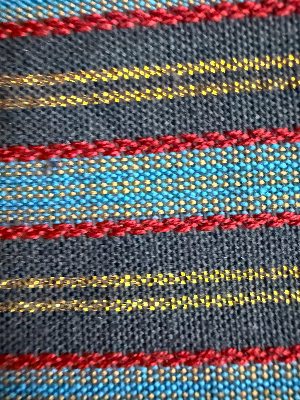 Horizontal multi-colored stripes with thin metallic gold and red accents- Deadstock