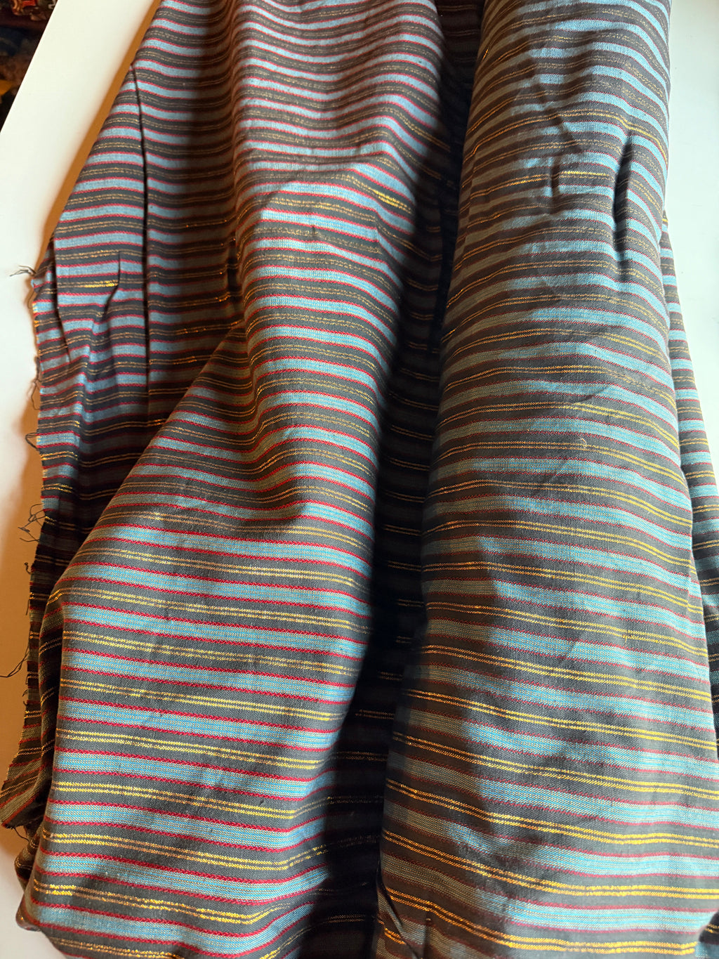 Horizontal multi-colored stripes with thin metallic gold and red accents- Deadstock