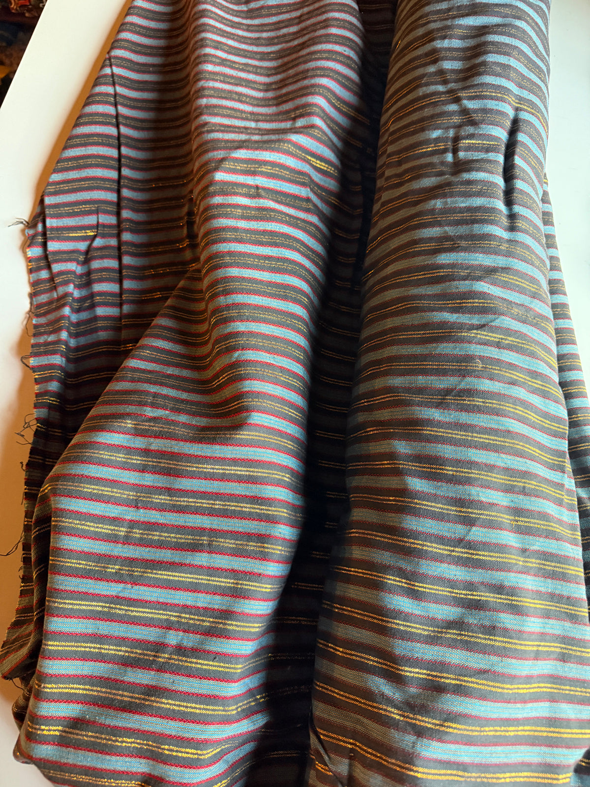 Horizontal multi-colored stripes with thin metallic gold and red accents- Deadstock