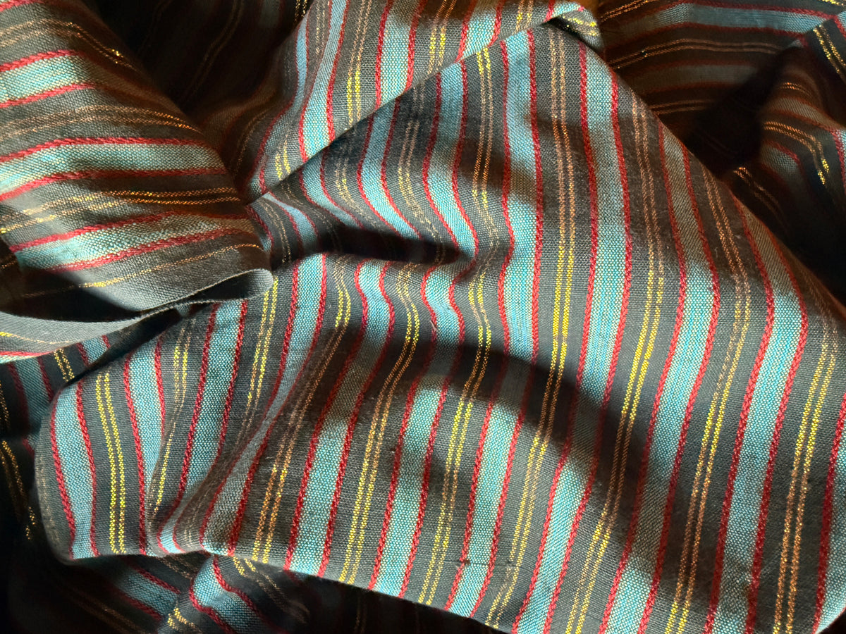 Horizontal multi-colored stripes with thin metallic gold and red accents- Deadstock