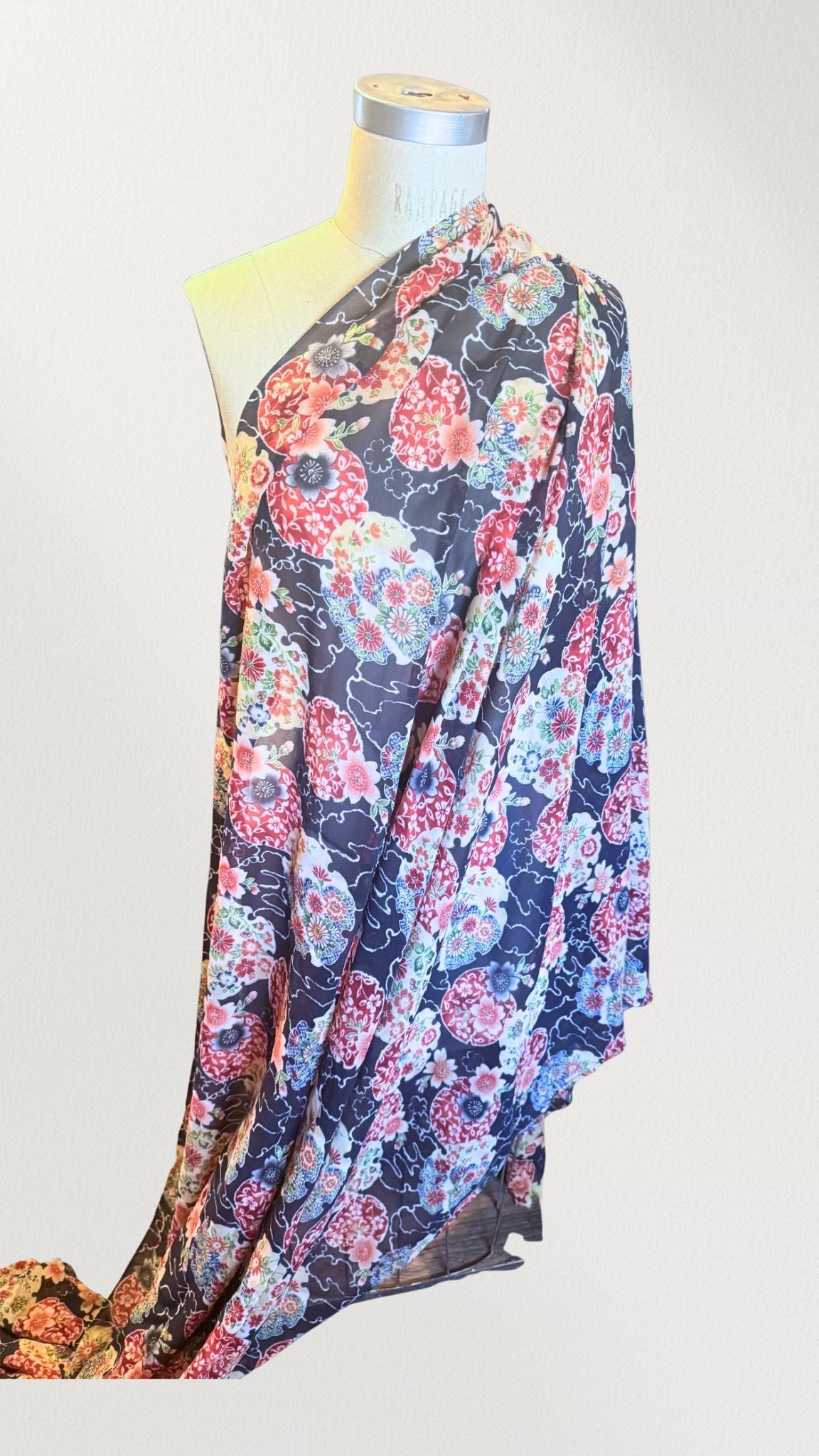 Japanese-inspired floral silk chiffon - Deadstock